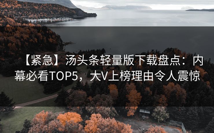 【紧急】汤头条轻量版下载盘点：内幕必看TOP5，大V上榜理由令人震惊