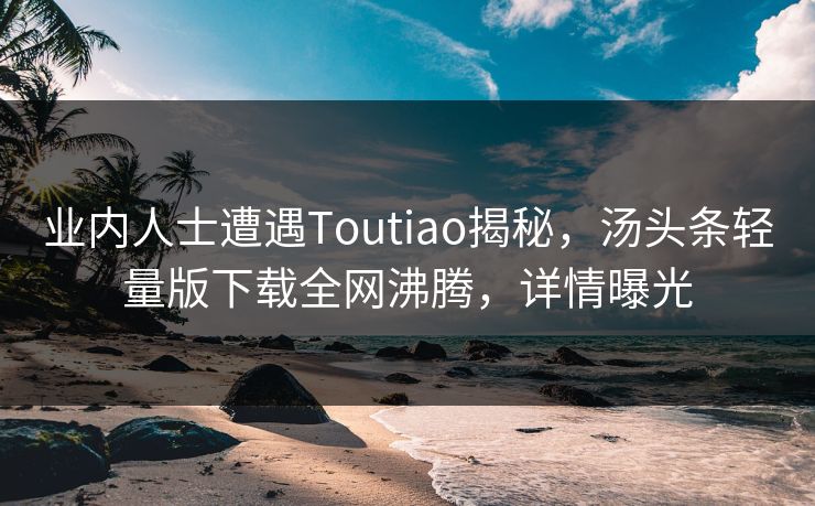业内人士遭遇Toutiao揭秘，汤头条轻量版下载全网沸腾，详情曝光