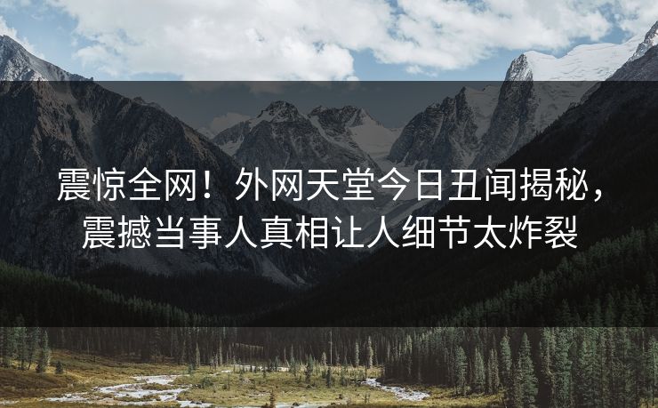 震惊全网！外网天堂今日丑闻揭秘，震撼当事人真相让人细节太炸裂